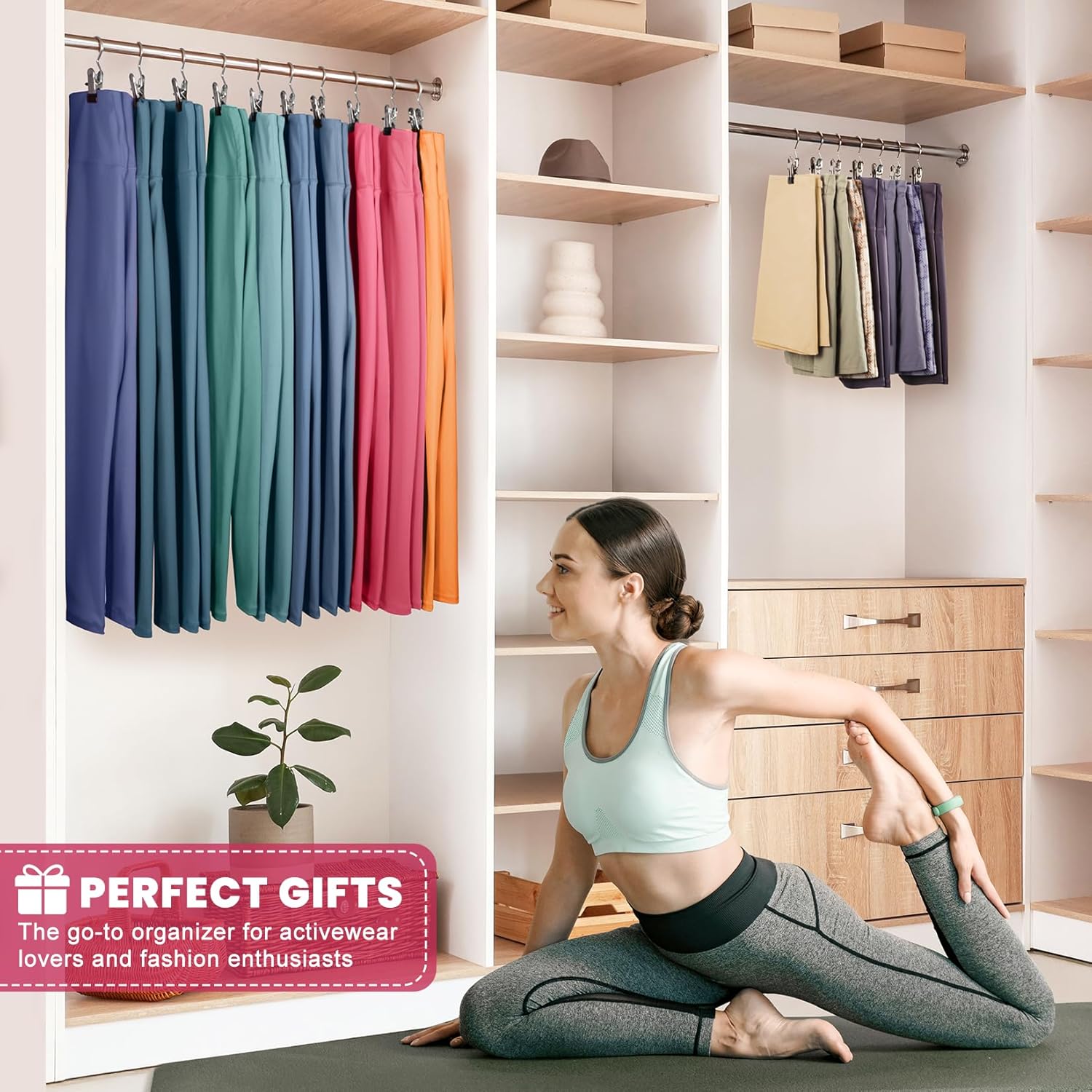 20 Pack Pants Hangers with Clip,Legging Organizer for Closet Hanging, Space Saving Yoga Pants Hangers Clip Hangers Closet Organization,Closet Organizers and Storage for Jeans,Shorts,Skirts,Hats blade stand door