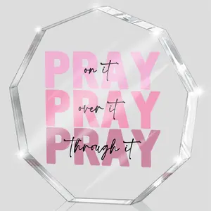 Pink Christian Gifts for Women, Appreciation Gifts for Women, Pink Desk Decorations for Office, Dorm Room Decor, Christian Desk Plaque- Pray on it-Bible Verse Decoration
