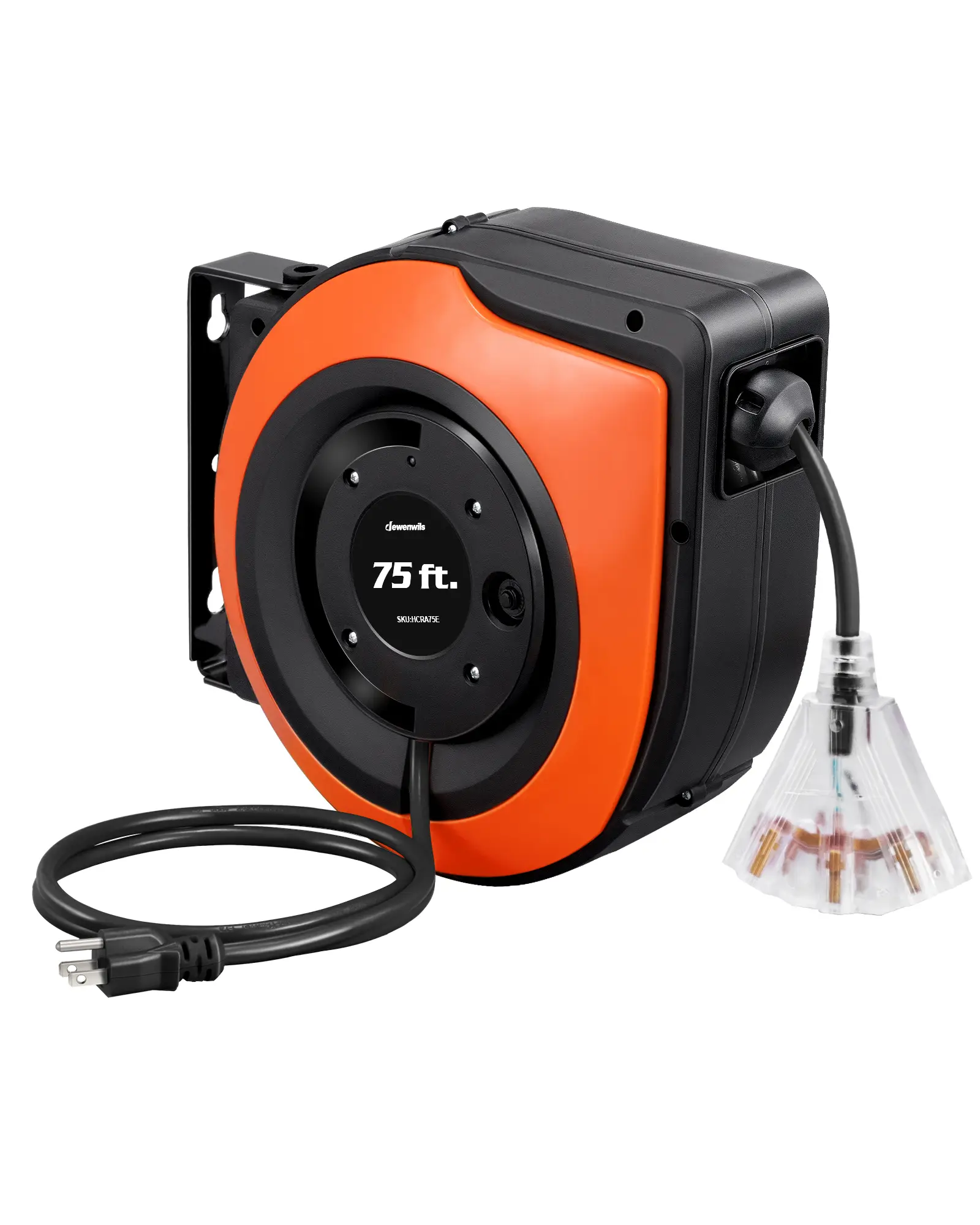 DEWENWILS Retractable Extension Cord Reel, 75 FT Heavy Duty Power Cord, 14/3C SJTOW, Lighted Triple Tap Outlets, 10A Circuit Breaker, Wall/Ceiling Mou
