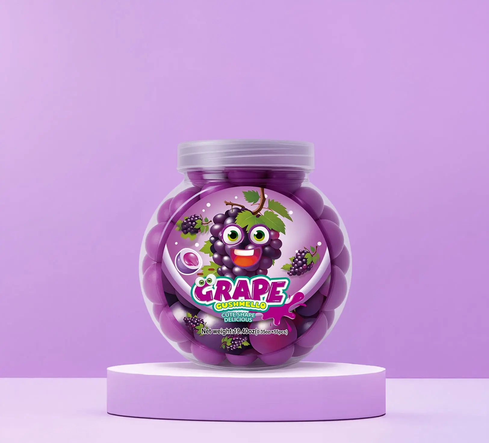 Zoomi™ Gushmello Grape Glass Jar Snack - Fruity, Chewy, Sweet, Soft Bite-Sized Bovine Gelatin Candy Treat for Adults & Cupboard Storage