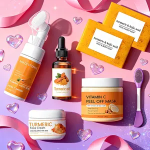 Turmeric Skincare 6-Piece Set, Turmeric Glow Set, Brightening Soaps + Vitamin C Peel-Off Mask + Brightening Cream + Cleanser + Essential Oil, delivers deep cleansing, brightening, moisturizing & nourishing – perfect Valentine's gift!
