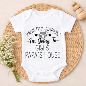 Soft Baby Bodysuit Pack My Diapers I'm Going To Gigi & Papa's House Print 100% Pure Cotton Non-Irritating Snap Closure Breathable Perfect For Gifting & Everyday