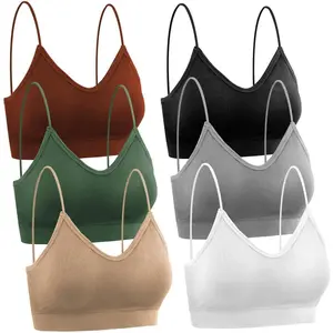 Padded Bralettes for Women, 6 Pcs Seamless Spaghetti Straps V-Neck Women's Comfortable Cami Bra, Sports Bras with Removable Pads