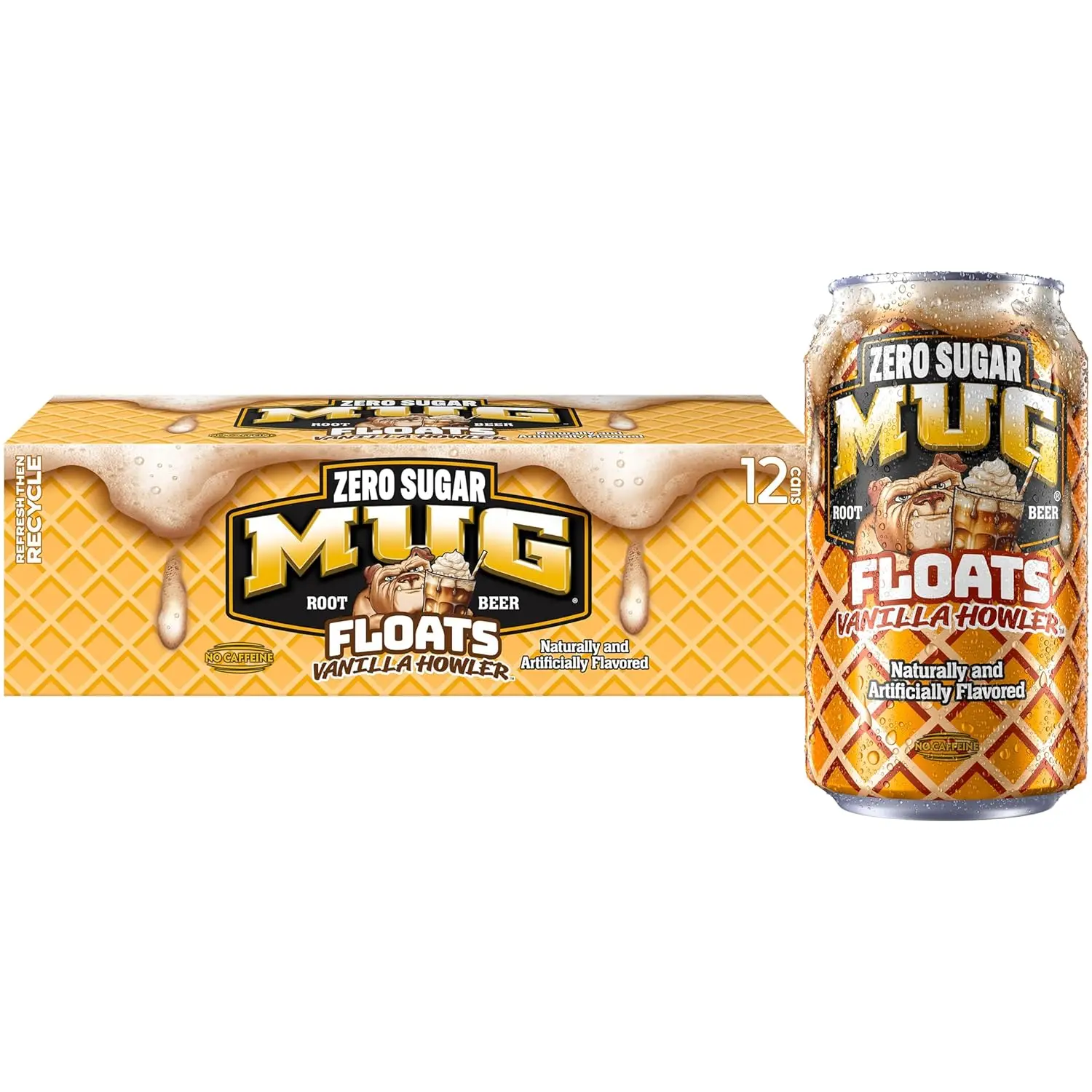 Mug Zero Sugar Soda Pop, Root Beer Floats Vanilla Howler, 12 Fl Oz (Pack of 12)