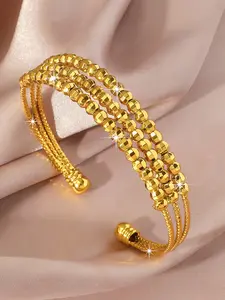 Three line burst bead bracelet, adjustable open design bracelet jewelry, copper plated 24k gold, perfect gift for Valentine's Day, weddings, daily wear, Adjustable bracelets