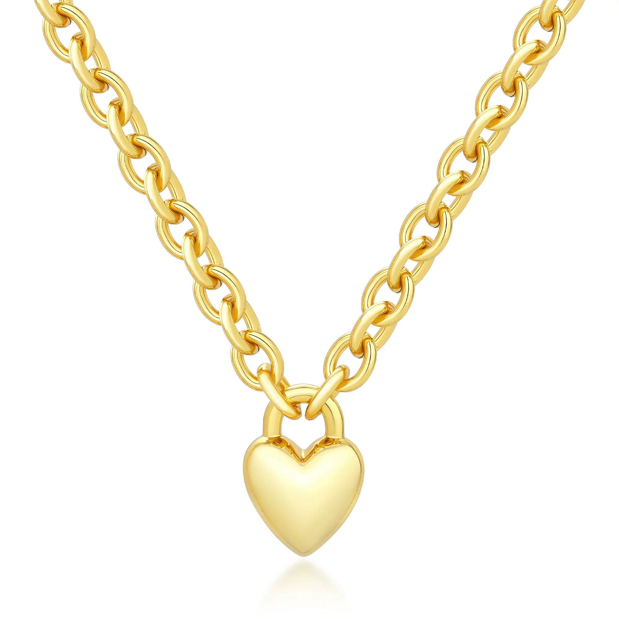 Heart Pendant Padlock Chain Necklace