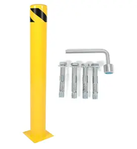 42'' Steel Safety Bollard Parking Barrier Post Universal for Outdoor Sidewalks Entrances Parkade Powder Coat Pipe Yellow Magnetic Cabinet High Visibility Traffic Situation Crosswalk Intersection
