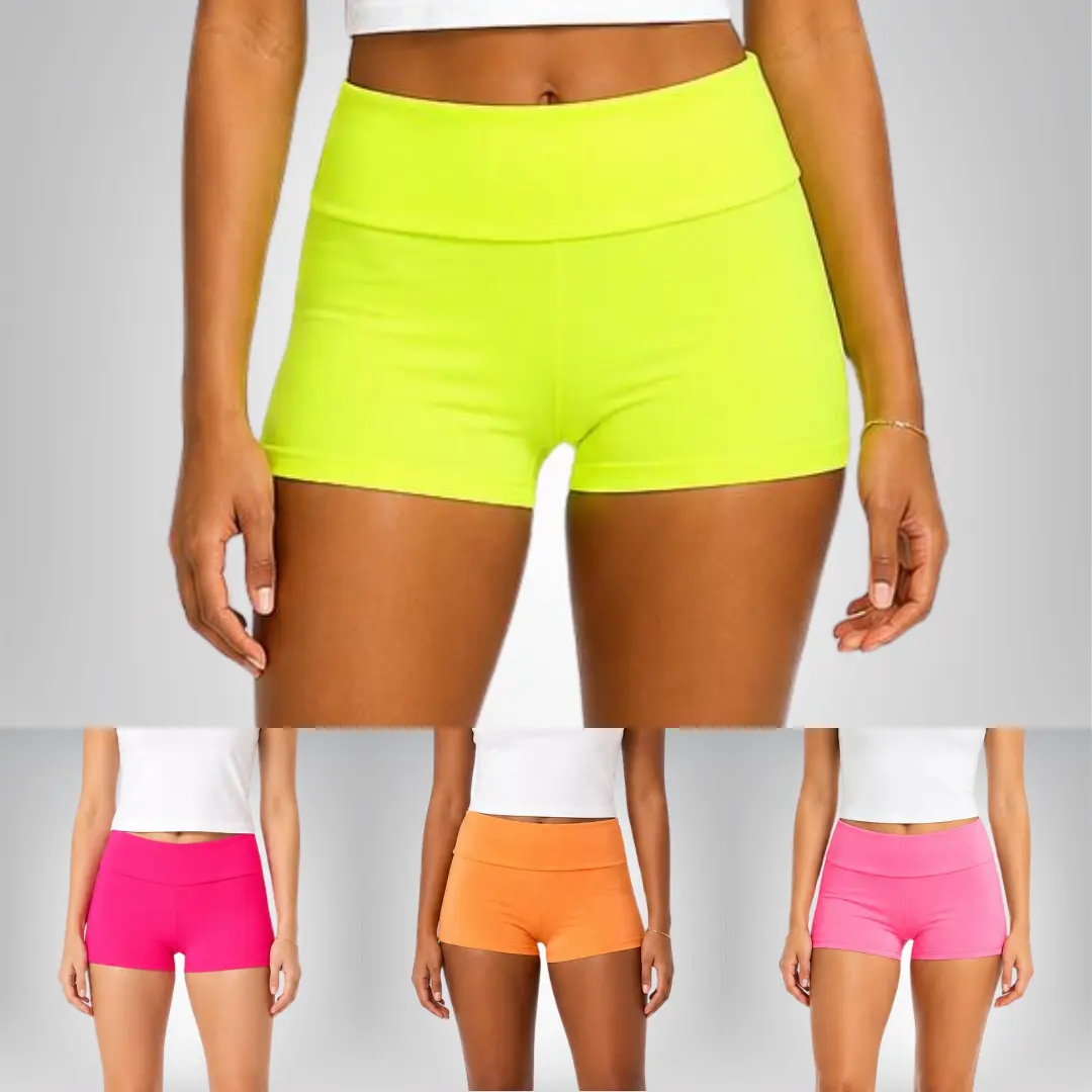 Women's Neon Mid-Waist Stretch Athletic Shorts – Bright Workout & Everyday Shorts (Multiple Colors)