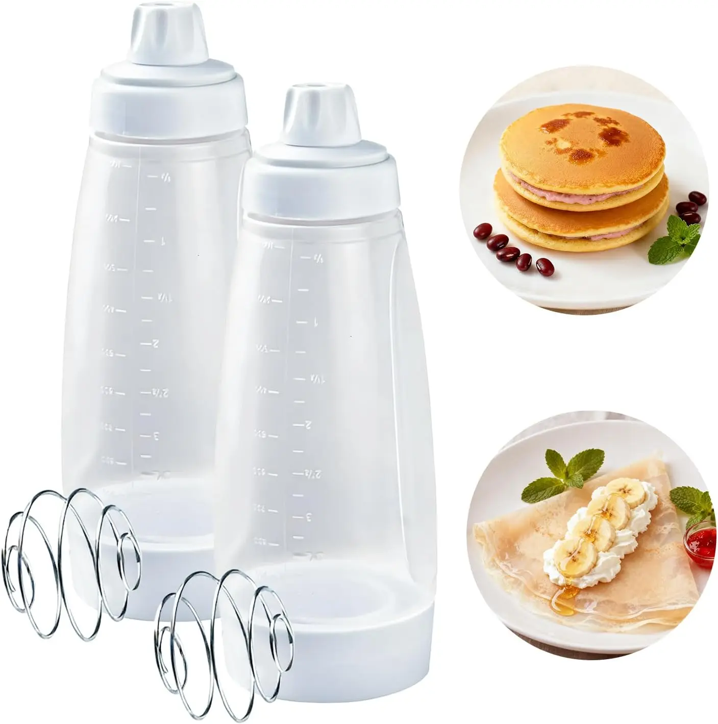 Pancake Batter Dispenser & Mixer with Blender Ball - 4.5 Cup Reusable Plastic-Silicone Kitchen Bakeware, Easy Pour Spout for Pancakes Waffles, Value Pack Summer Kitchen Gadget