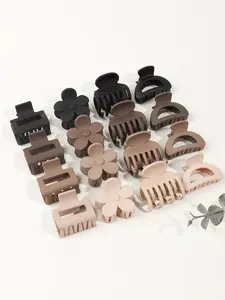 16pcs simple matte texture hair grip small grip clip half hair side bangs broken hairpin-temperament simple and elegant milk brown color simple hair grip small hair clip woven shark hair clip accessories, ladies color simple small hair clip hair clip