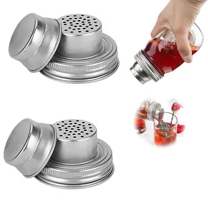 [2Pcs Universal Shaker Lids Stainless] Universal Mason Jar Shaker Lids with Silicone Seals for Dredge Flour Mix Spices Sugar Salt Peppers and Any Regular Mouth Mason Jar Canning Jar Utensils Kitchen