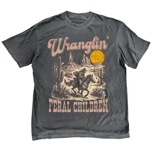 Retro Raccoon Western 90s Graphic Shirt, Vintage Wranglin' Feral Children Tee, Cool Gift for Teens & Women, Gift for Best Friend, Gift for Him & Her - Trending, Crew Neck, Top All Size