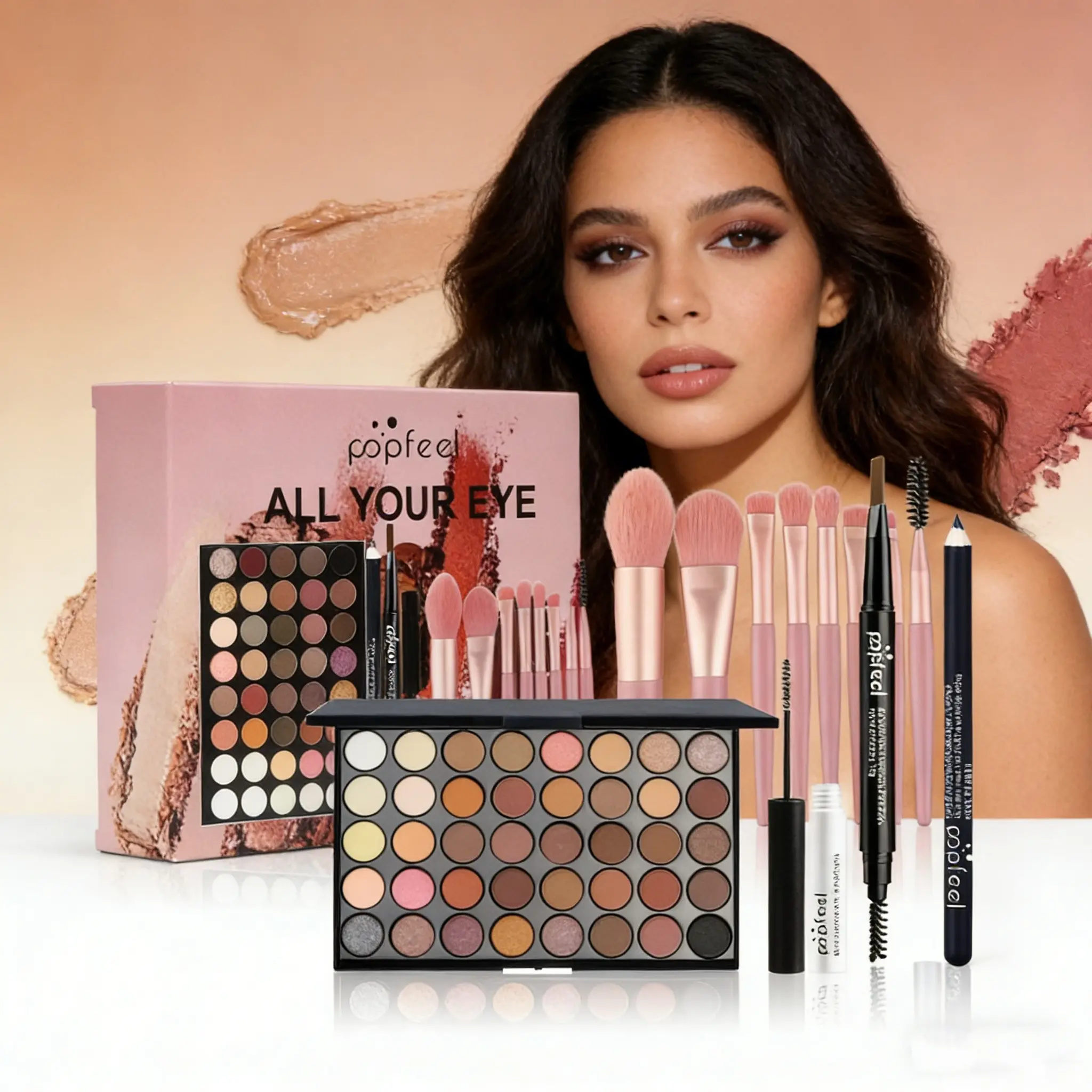 Popfeel Eyeshadow Palette Set with Makeup Brush Full Set & Brow Pen, 40 Colors Cosmetic Makeup Kit for Eye Shadow, Perfect for Daily Use & Professional Looks, Beauty Bundle Kit, Makeup Gift Set, Beauty Sets
