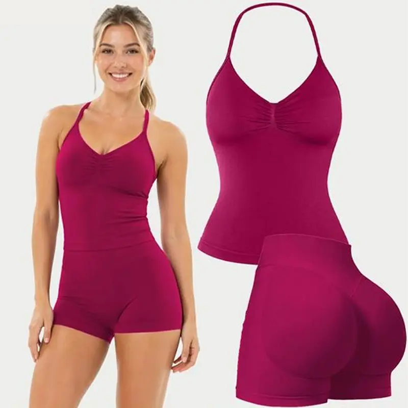 [SIZE UP 1] DEEFY Two-Piece Suit Impact Longline Strappy Top Impact Shorts Sports Yoga Impact Gymwear Tanks Seamless Shorts