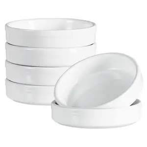 ONEMORE Ramekins 4oz, Creme Brulee Ramekins oven safety ceramic shallow souffle plate, used for baking custard, mini pie, pudding and dipping sauce 4.5-inch white mini round milk Egg cakes plate 6-piece set
