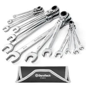 #JumpstartSale DURATECH Flex-Head Ratcheting Combination Wrench Set, SAE, 13-Count, 5/16'' to 1'', CR-V Steel, with Rolling Pouch
