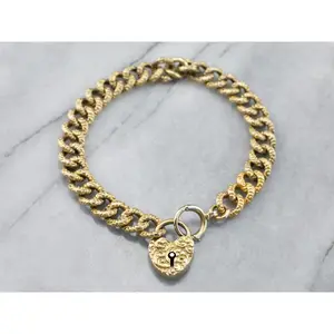 Victorian Chased Heart Lock Gold Chain Bracelet