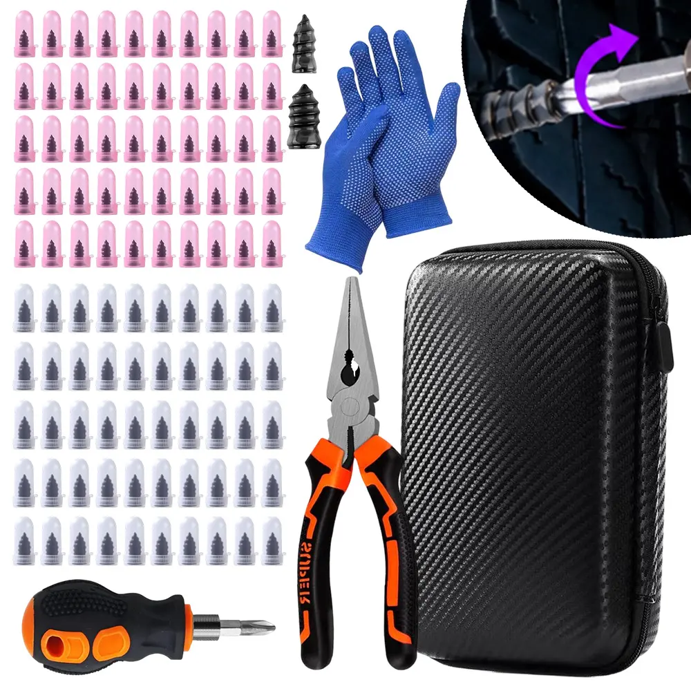 100 Packs Tire Screw Plug Repair Kit, No Tire Removal Needed, Tire Sidewall Repair Kit, Patch Plug Tools & Portable Storage Bag, Quick Flat Tire Fix for Car, Truck, Motorcycle & SUV