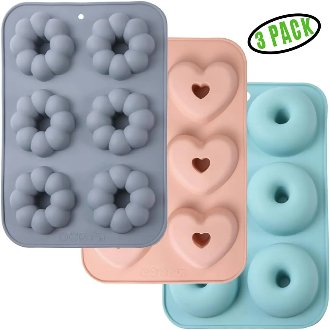 3-Pack Silicone Donut Pan - Non-Stick Kitchen Baking Tool for Donuts, Pancakes, Muffins, Cupcakes, Bagels