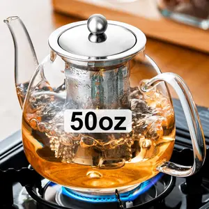 Glass Teapot Stovetop 50 OZ/1500ml,  pot with Removable 18/8 Stainless Steel Infuser, Borosilicate Clear  Kettle, Teapot Blooming and Loose Leaf  Maker  Brewer for Camping, TravelEverlanelnspired17CCLoopGoods20