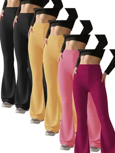 6 Pcs Slimming Micro Flare Pants, High Waist Tummy Control Bell Bottoms, Casual All-Season Workout Wear, Plain Design