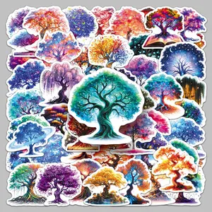 50 Glowing Tree of Life Cartoon Dreamy Girl Stickers Decal Sticker, Sticker Decals, Suitable for Scrapbooks, Diaries, Laptops, Water Bottles, Cars, and Other Faith-based Designs—gifts with Positive Messages.