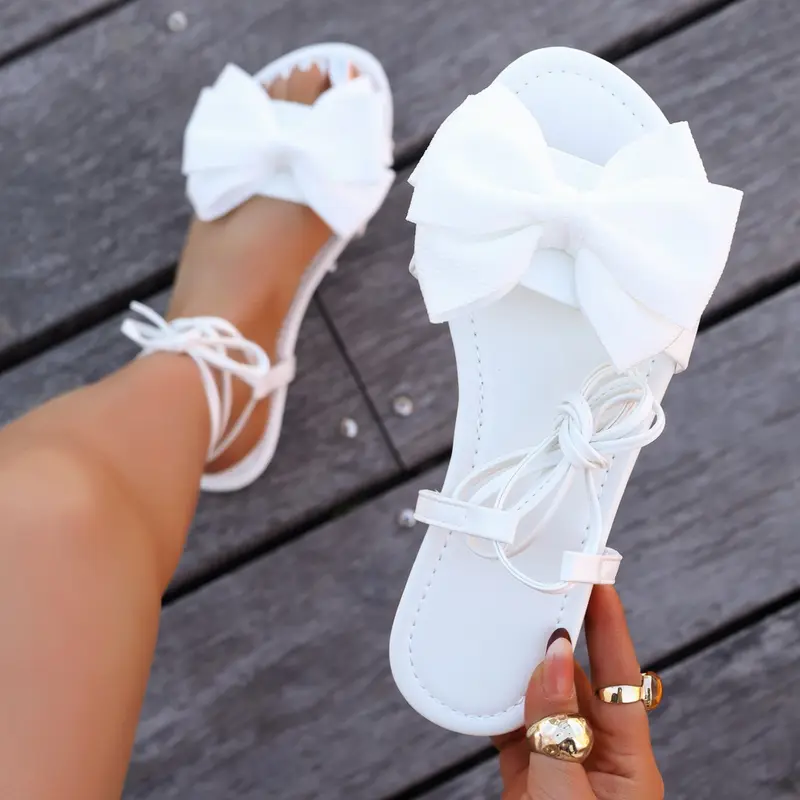 Women's Minimalist Bowknot Flat Slides Sandals, Lightweight Non-Slip Rubber Slippers for Beach & Indoor Outdoor Wear, Casual Walking Shoes, Lightweight Spa Sandals