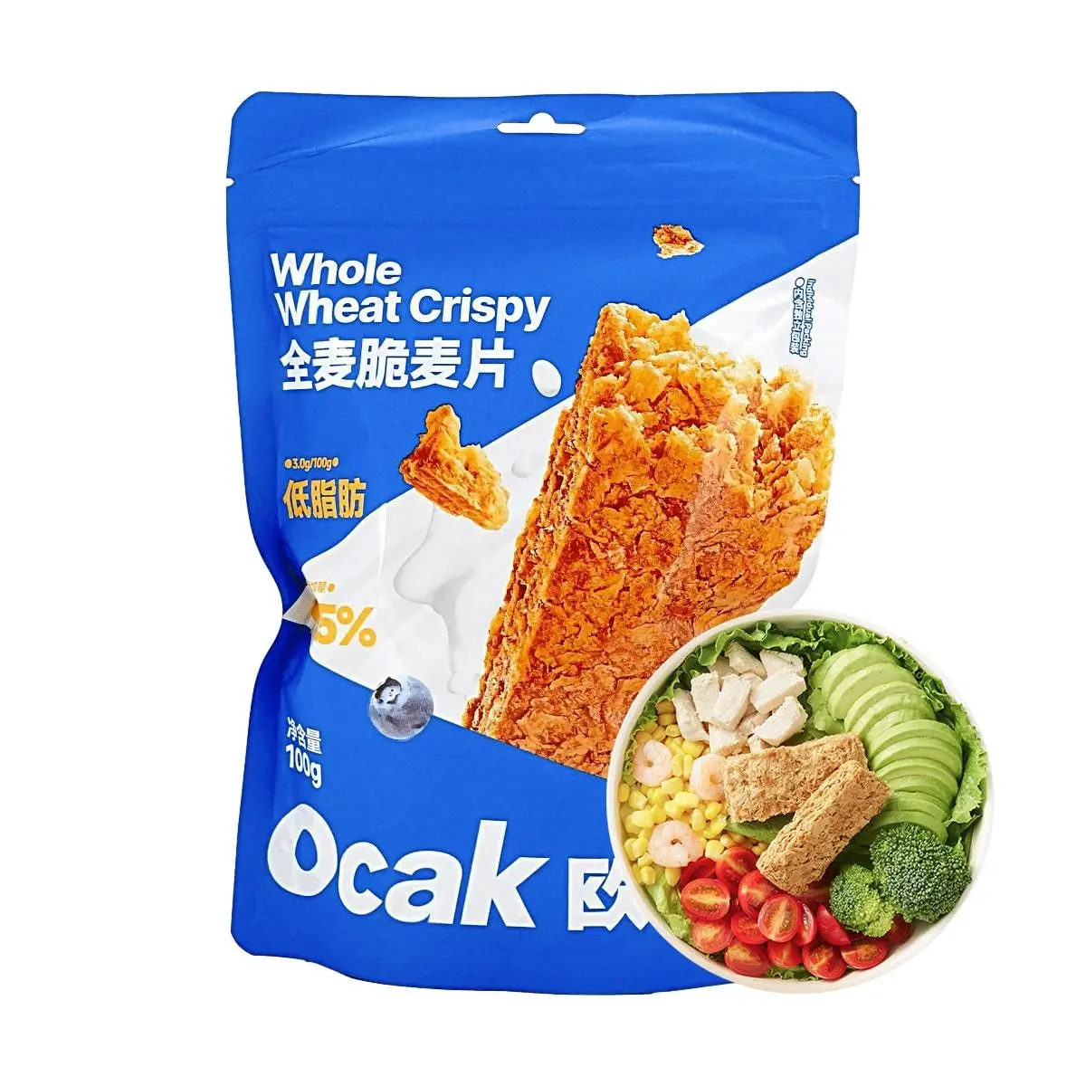 OCAK Whole Wheat Crispy Cereal 100g - High Fiber, Low Fat, Ready-to-Eat Breakfast Cereal with Clean Ingredients
