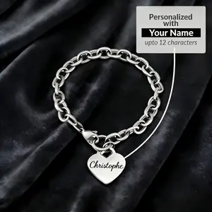 Personalized Engraved Heart Bracelet, Custom Name Jewelry for Men & Women, Waterproof Tarnish Free Stainless Steel Bracelet, Minimalist Gift for Him & Her