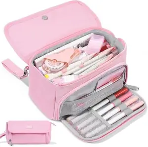 Super Large Pencil Case, Big Capacity Pencil Bag with 3 Compartments, Hold 200 pencils, Cute Pencil Pouch with Zipper, Portable Stationery Pen Bag, Aesthetic School Supplies For Girls, Pink juiciest  markers adhd  office  accessories griz  beadable  pen