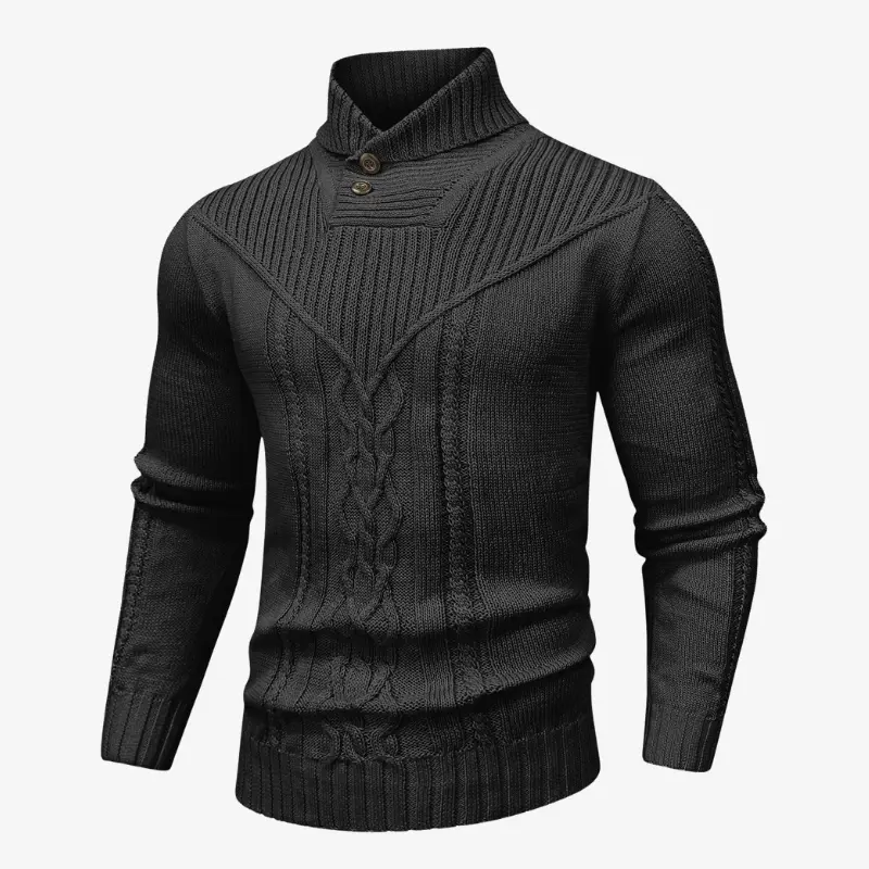 Wizoat Menswear Men's Long-Sleeve Shawl Collar Cable Knit Button Pullover - Plain, Soft, Relaxed-Fit Casual Top, Warm Fall Winter Layer for Daily Office Outfits, Matches Shirts, Jeans