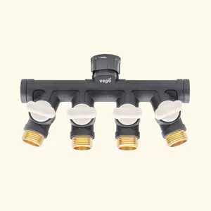 Vego Garden 4-Way Hose Splitter - Retractable Garden Hose Reel Connector for Easy Watering & Lawn Care Tasks