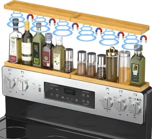 Magnetic Stove Top Shelf Spice Rack Storage Silicone Rack Seasoning Organizer 2-Section Design Fits Flat & Curved Stoves Save Space Orderly Kitchen Organization - Switch