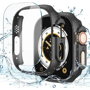 [2+2 Pack Case for Apple Watch Ultra 2 / Ultra 49mm, Hard PC Bumper + Tempered Glass Screen Protector [with Auto Alignment Tool Kit], Anti-Scratch Protection Cover for iWatch, Matte Black