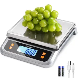 88lb Food Scale, Commercial Kitchen Scale Plug-in Usable with Full View LCD Display, Stainless Steel, for Baking, Bread, Cooking, Meat, Vegetables, Farm, Industry LC200 Silver