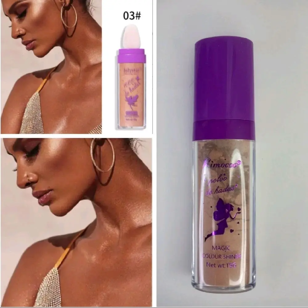 Glamaz Body Glitter Highlight Powder Stick, Polvo De Hadas Fairy Powder BROWN Stick with Soft Sponge Head, Long Lasting Body Glitter Shimmering Makeup Highlight Powder
