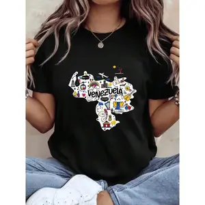 Venezuela Vintage Printed T Shirt Women Girls Plus Size Round Neck Short Sleeves Loose Fit Casual Daily Wear Perfect Gift