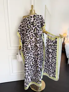 Women's Fashion Print Long Robe Set, Matching Moomoo Dress + Scarf Headband, Casual Woven Fabric, Thin All-Season Wear, Beach Sun Protection