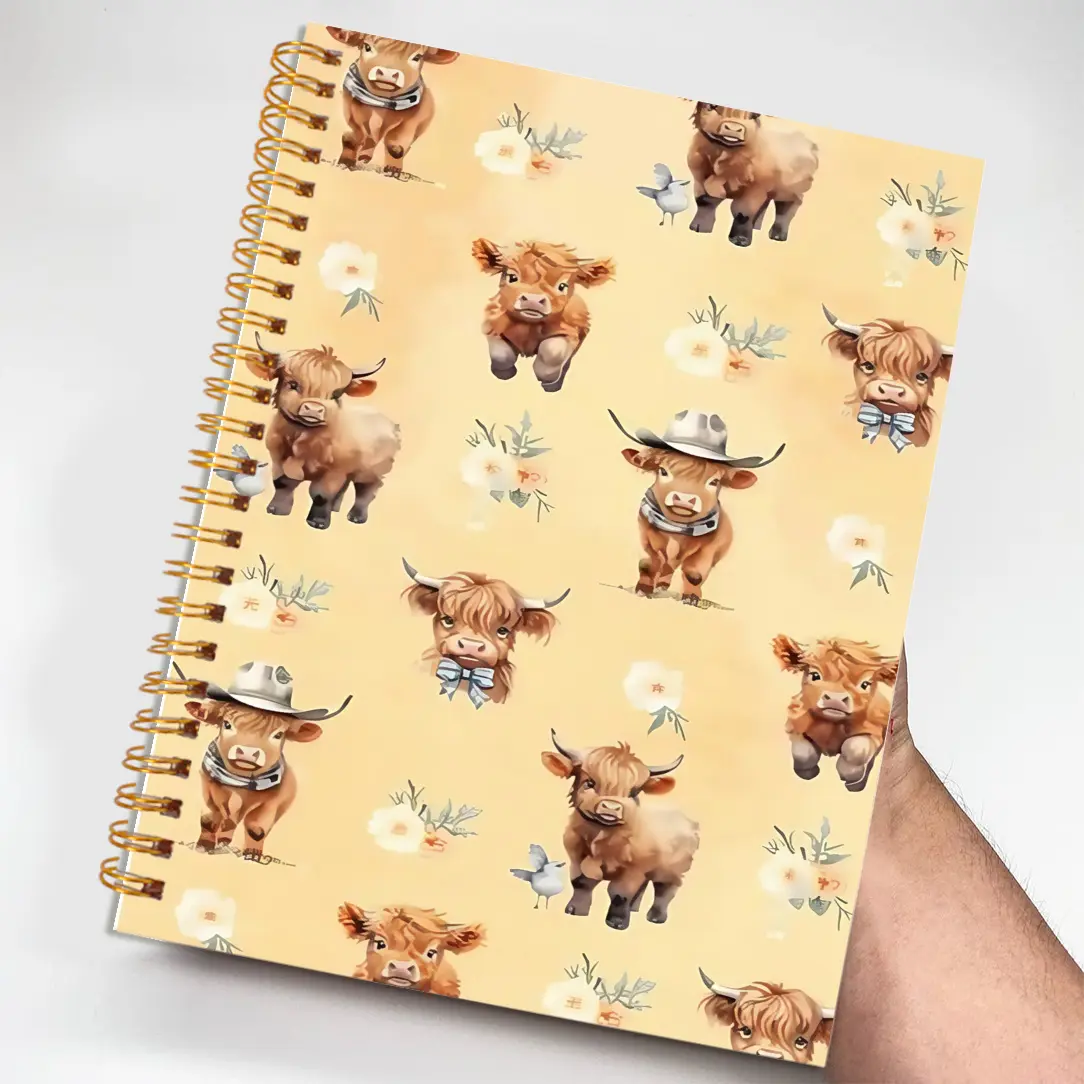 1pc Yellow Cute Little Cow Flower Basket Notebook Perfect Gifts Writing Notebook Diary NoteBook Bible Verse Office Stationery School Supplies Birthday Christmas Gift 5.5x8.3in with 50 Pages Spiral Notebook