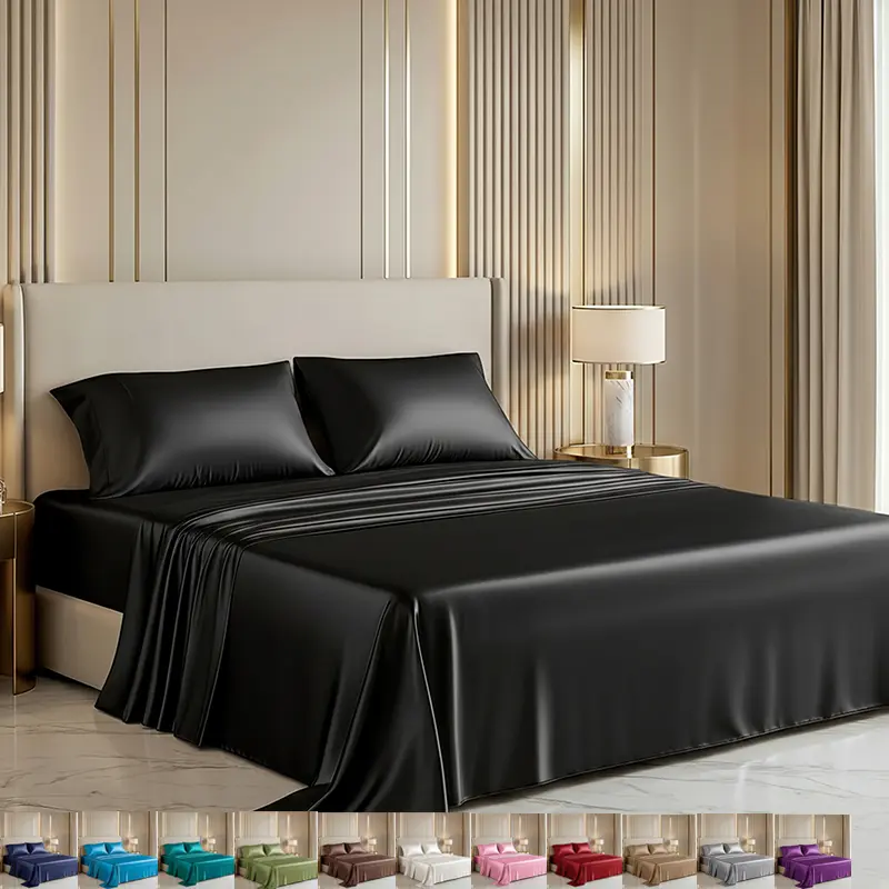 WVG 4-Piece Satin Sheet Set - Queen/King Size, Luxury Soft Cooling Bedding for Hair & Skin, Silk-Like Deep Pocket Fitted Sheet, Summer Gift Option