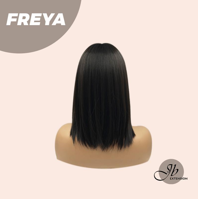 JBEXTENSION 14 Inches Bob Cut Short Straight Black With White Bangs Wig FREYA