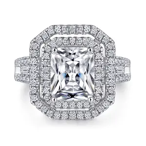 925 Sterling Silver Radiant Cut & Emerald Cut 7*9mm Zirconia Eternity Band Wedding Engagement Ring Sparkling Stackable Ring for Women Bridal Jewelry Gift