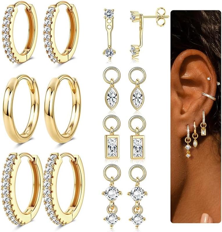 Small  Plated Hoop Earrings for Women with Charm -  Cartilage Earring Sets for Multiple   Ears  Hoops Huggie Stud Earring Stacks Helix Conch