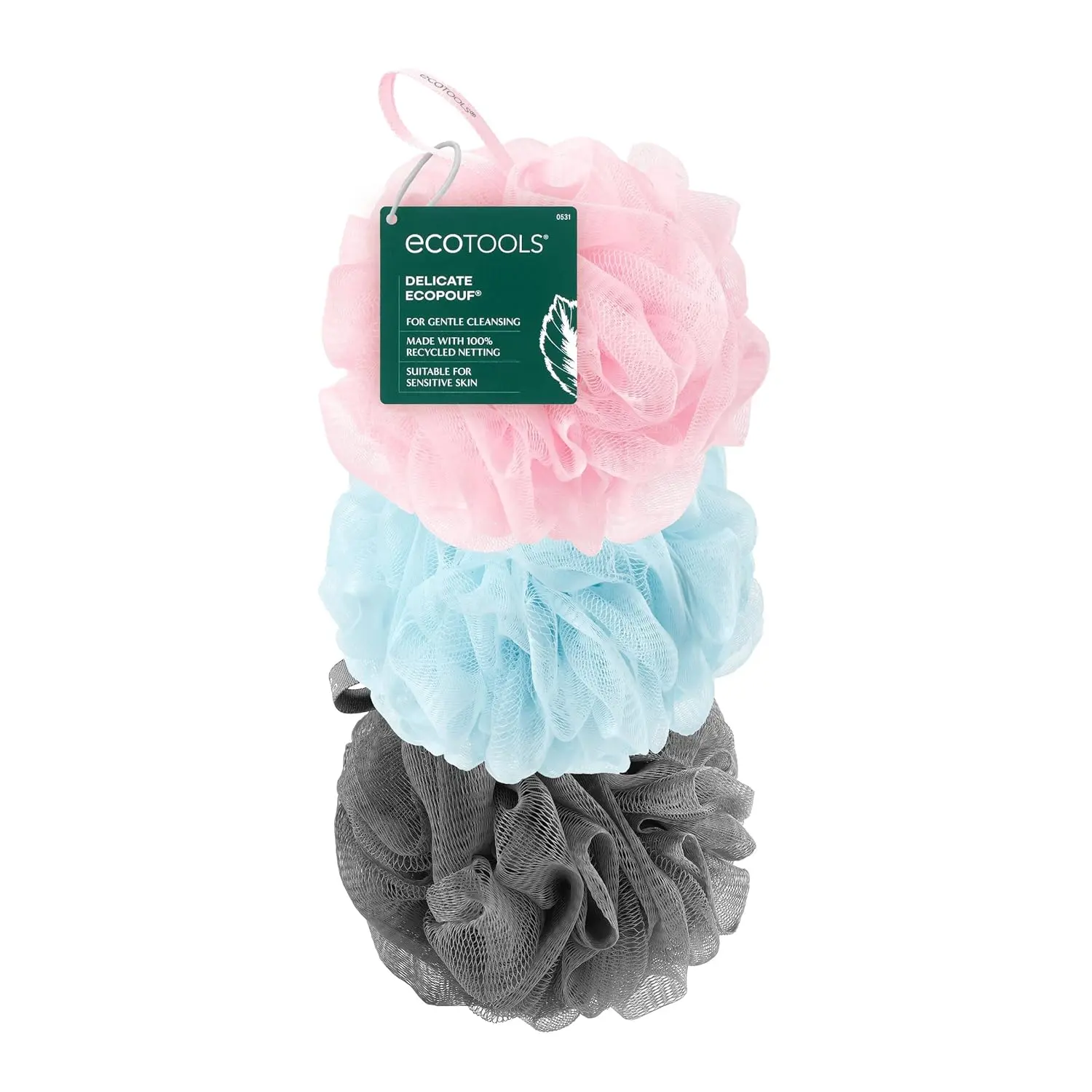 Bath Sponge Set 3 Pack, Soft Recycled Netting Shower Poufs for Gentle Exfoliating & Daily Body Cleansing, Rich Lather Bath Sponges, Vegan & Cruelty-Free