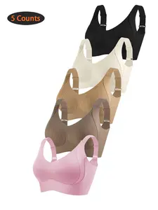 5 Piece Set Women's Basic Solid Color Wireless Bra, Seamless Breathable, Comfortable Elegant Fit, Push-Up Style, Women's Lingerie, All-Season Soft Underwear, Women's Brassiere