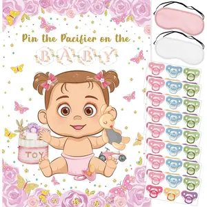 Pin The Pacifier  The  ,   Shower Decoration Pin Pacifier   Poster Butterfly Theme Decor with 48 Pacifier Stickers  for  Shower Party Birthday Party Supplies
