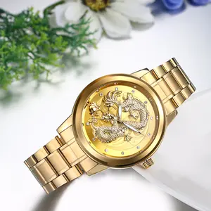 OIDEA Men's Dragon Emblem Quartz Watch, Rhinestone Dial, 3D Dragon Motif, Luminous Hands, Stainless Steel Band, 3ATM Water Resistant