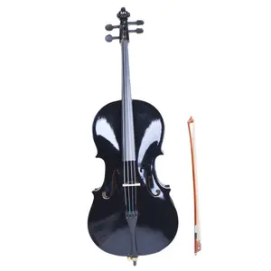 4/4 Black Wood Cello Set with Bag Bow Rosin Bridge Full Size Maple Spruce Top Basswood Back & Sides Solid Wood Fingerboard & Pegs
