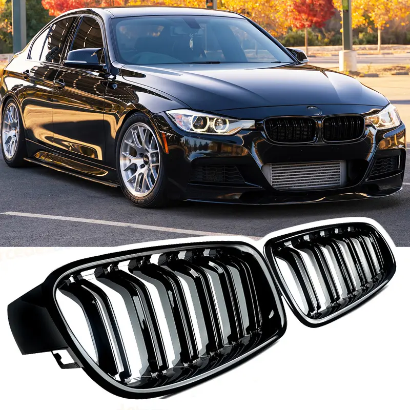 Vehicle-Specific Front Kidney Grille for BMW 3 Series F30 F31 F35 (2011-2018) - 1 Pair 2-Slat Glossy Black Lightweight Replacement, Aesthetic Upgrade, Fits 320i 325i 328i, Replace for 51137263482, Car Exterior Bumper Accessory
