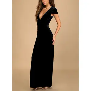 Lulus Feeling Flawless Navy Blue Velvet V-Neck Maxi Dress